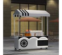 AYHARYLH Chariot Portable Avec Auvent Rayé - Stand Mobile Sur Roues Pour La Vente Alimentaire, Présentoir Verrouillable Idéal Pour Les Marchés, Rue Et Événements(Wit,150cm/59in)