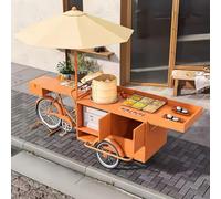 AYHARYLH Chariot tricycle de vente mobile professionnel avec parasol et coffre de rangement, présentoir alimentaire à pédales 3 roues, pneus en caoutchouc, pour marchés de rue(Orange)