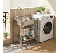 AYHARYLH Évier Utilitaire en Acier INOX,Évier de Cuisine Lavabo à Une Cuve | Evier Buanderie Simple Avec Robinet,Evier Restaurant Commercial,Bac Laver Pour Garage Camping Exterieur Intérieur