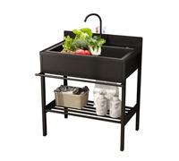 AYHARYLH Évier Utilitaire en Acier Inoxydable 304 - Évier Commercial À Cuve Unique avec Robinet et Distributeur de Savon, pour Cuisine, Buanderie, Garage, Restaurant Extérieur(80 * 45 * 84cm)