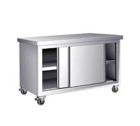 AYHARYLH Stainless Steel Work Table Kitchen Prep Table with Cabinet,Commercial Heavy Duty with 2 Sliding Doors, Single Pass Worktop Storage Cabinets, for Restaurant, Home, Hotel, Garage, Laundry(150*6