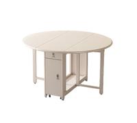AYHARYLH Table De Cuisine Ronde À Abattant, Manger Pliable Extensible en Bois Massif avec Feuille Papillon Et roulettes, Gain Place pour Petites Maisons(Wit)