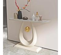 AYHARYLH Table D'entrée avec Plateau en Marbre, Ardoise Table D'entrée avec Cadre en Fer Noir Console Meuble Entree D'appoint pour Entrée, Salon, Couloir(White+Gold,150cm/59in)