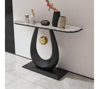 AYHARYLH Table D'entrée avec Plateau en Marbre, Ardoise Table D'entrée avec Cadre en Fer Noir Console Meuble Entree D'appoint pour Entrée, Salon, Couloir(Black+Gold,100cm/39.4in)