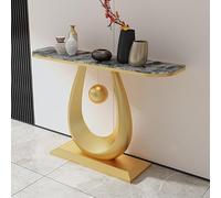 AYHARYLH Table D'entrée avec Plateau en Marbre, Ardoise Table D'entrée avec Cadre en Fer Noir Console Meuble Entree D'appoint pour Entrée, Salon, Couloir(Gold+Gray,150cm/59in)