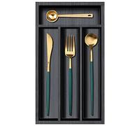 Ayiaren Petit plateau à couverts étroit en bois de 30,5 x 17 cm - Plateau à ustensiles de cuisine pour tiroir en bambou - Organiseur de tiroir à couverts en bois noir