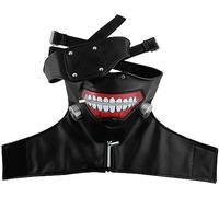 AYIDBE Masque 3D Tokyo Ghoul Masque Cosplay Kaneki Ken Masques de Déguisement Animés Japonais Réaliste Masque à Fermeture Éclair en Cuir PU avec Cache-Oeil Amovible Accessoires d'halloween Mascarade