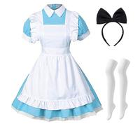 AYIMEIS Alice Cosplay Costume Set Femme Maid Dress Déguisement de Alice Costume avec Tablier Robe de Lolita Noël Halloween Carnaval Fête Performance Costume pour Adulte Taille S-4XL