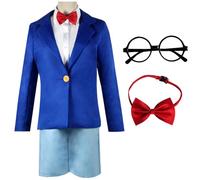 AYIMEIS Conan Edogawa Cosplay Costume Set avec Lunettes Déguisement de Anime Détective Conan Costume Edogawa Conan Uniforme Noël Halloween Carnaval Fête Performance Tenue Adulte S-XXL