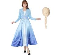 AYIMEIS Déguisements de Princesse Elsa 2 Femmes Robe Reine des Neiges Princesse Costume ave Perruque Anniversaire Noël Fête Halloween Carnaval Bal Cosplay pour Adulte S-XL
