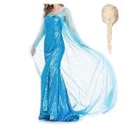 AYIMEIS Déguisements de Princesse Elsa Femmes Robe de Princesse Reine des Neiges Costume ave Perruque Anniversaire Noël Fête Halloween Carnaval Bal Cosplay pour Adulte S-XXL