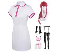 AYIMEIS Femme Makima Cosplay Costume Set avec Perruque Déguisement de Anime Chainsaw Man Costume Makima Uniforme Infirmière Sexy Noël Halloween Carnaval Fête Performance Vêtements Adulte XS-3XL
