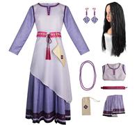 AYIMEIS Femmes Robe de Princesse Asha ave Accessoires et Perruque Déguisements Wish Asha Princesse Costume Anniversaire Noël Fête Halloween Carnaval Cosplay pour Adulte