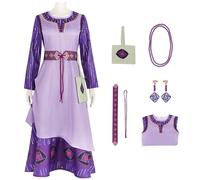 AYIMEIS Femmes Robe de Princesse Asha ave Accessoires et Perruque Déguisements Wish Asha Princesse Costume Anniversaire Noël Fête Halloween Carnaval Cosplay pour Adulte
