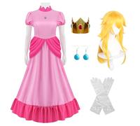 AYIMEIS Femmes Robe de Princesse Peach ave Accessoires et Perruque Déguisements Peach Princesse Costume Rose Anniversaire Noël Fête Halloween Carnaval Bal Cosplay pour Adulte XS-3XL