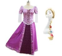 AYIMEIS Femmes Robe de Princesse Raiponce Déguisements Raiponce Princesse Costume ave Perruque Anniversaire Noël Fête Halloween Carnaval Bal Cosplay pour Adulte S-XXL