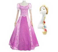 AYIMEIS Femmes Robe de Princesse Raiponce Déguisements Raiponce Princesse Costume ave Perruque Anniversaire Noël Fête Halloween Carnaval Bal Cosplay pour Adulte S-XXL