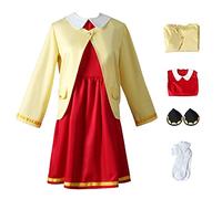AYIMEIS Fille Anya Cosplay Costume Set avec Perruque Déguisement de Anime Spy X Family Anya Forger Cosplay Costume Noël Halloween Carnaval Fête Performance Vêtements Enfant Rouge 110-140