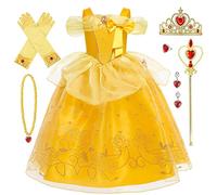 AYIMEIS Fille Déguisement de Princesse Belle avec Accessoires Robe de La Belle et La Bête Enfant Princesse Costume Anniversaire Fête Halloween Noël Partie Carnaval Cosplay Robe Jaune - 130