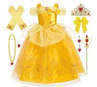 AYIMEIS Fille Déguisement de Princesse Belle avec Accessoires Robe de La Belle et La Bête Enfant Princesse Costume Anniversaire Fête Halloween Noël Partie Carnaval Cosplay Robe