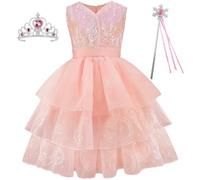 AYIMEIS Fille Glinda Cosplay Costume avec Accessoires Déguisement de Wicked Glinda Robe de Princesse Rose Costume de Bonne Sorcière Noël Halloween Carnaval Fête Performance Cosplay Enfant 110-160