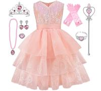 AYIMEIS Fille Glinda Cosplay Costume avec Accessoires Déguisement de Wicked Glinda Robe de Princesse Rose Costume de Bonne Sorcière Noël Halloween Carnaval Fête Performance Cosplay Enfant 110-160