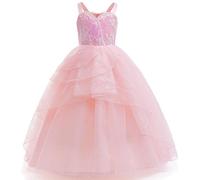 AYIMEIS Fille Glinda Cosplay Costume avec Accessoires Déguisement de Wicked Glinda Robe de Princesse Rose Costume de Bonne Sorcière Noël Halloween Carnaval Fête Performance Cosplay Enfant 110-160
