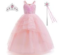 AYIMEIS Fille Glinda Cosplay Costume avec Accessoires Déguisement de Wicked Glinda Robe de Princesse Rose Costume de Bonne Sorcière Noël Halloween Carnaval Fête Performance Cosplay Enfant 110-160