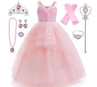 AYIMEIS Fille Glinda Cosplay Costume avec Accessoires Déguisement de Wicked Glinda Robe de Princesse Rose Costume de Bonne Sorcière Noël Halloween Carnaval Fête Performance Cosplay Enfant 110-160