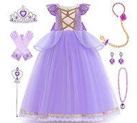 AYIMEIS Fille Robe de Princesse Raiponce avec Accessoires Déguisement de Princesse Anniversaire Fête Halloween Noël Partie Carnaval Cosplay Robe de Soirée Enfant