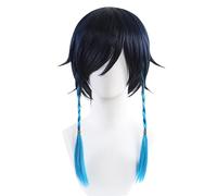 AYIMEIS Genshin Impact Cosplay Venti Perruque Bleu-Vert Tresses avec frange Déguisement de Genshin Perruque Venti Cosplay Wig Noël Halloween Carnaval Fête Performance Costume Accessoires
