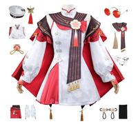 AYIMEIS Genshin Impact Hutao Cosplay Costume Set avec Perruque Déguisement de Genshin Costume Hutao New Skin Uniforme Noël Halloween Carnaval Fête Performance Cosplay pour Adulte XS-3XL