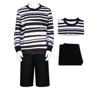 AYIMEIS Homme Pugsley Addams Cosplay Costume Top Rayé et Short Déguisement Mercredi Uniforme Addams Family Pugsley Costum Noël Halloween Carnaval Fête Performance Fancy Vêtements Adulte XS-3XL