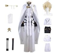 AYIMEIS Mikaela Hyakuya Cosplay Costume Set avec Perruque Déguisement de Anime Seraph of The End Mikaela Cosplay Uniforme Blanc Halloween Carnaval Noël Fête Performance Costume pour Adulte