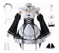 AYIMEIS REM Ram Cosplay Maid Costume avec Perruque Déguisement de Anime Re Zero REM Ram Cosplay Uniforme Maid Dress Halloween Carnaval Noël Fête Performance Costume pour Adulte