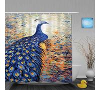 AYISTELU Rideau de Douche,Fond de Peinture à l'huile tachetée de Paon Bleu,Tissu Ensemble de Décor de Salle de Bain avec 12 Crochets en Plastique,180x210cm