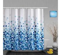 AYISTELU Rideau de Douche,Roches de Galets Bleus sur Blanc,Tissu Ensemble de Décor de Salle de Bain avec 12 Crochets en Plastique,180x180cm