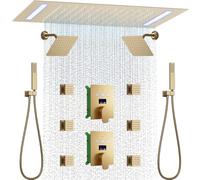 AYIVG Double vanne de dérivation à 3 voies Affichage numérique 6 fonctions 3 Système de douche à effet pluie Support plafond 35,6 x 50,8 cm Mural 20,3 + 20,3 cm et pommeau de douche à main avec 6 jets