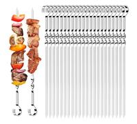 Ayizhiniu 24pcs Brochettes pour Barbecue, Brochettes Inox, Pique Brochette Anti Chaluer, Réutilisable Brochettes Barbecue+2 Brosse, S'applique Camping Team Building Barbecue Outils Essentiels
