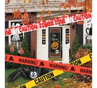 Ayizhiniu 5pcs Ruban de Mise en Garde d'Halloween, Ruban D'avertissement Zombie d'Halloween, Horror Barrier Tape, Applicable à Décorations Fête d'Halloween Ruban D'avertissement de Danger