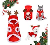 Ayizhiniu Déguisement Père Noël pour Chien et Chat, Costume Noel Manteau Animaux, Bonnet Noël Renne Chaud, Vêtements pour Votre Animal (A)