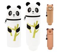 Ayizhiniu Trousse Kawaii Animaux, Trousse Ecole 2 en1 en Silicone Souple, Trousse Verticale, Fermeture Eclair Trousse Crayon, S'applique Peut Contenir Crayons, Stylos, Gommes, Règles (C)