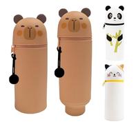 Ayizhiniu Trousse Kawaii Animaux, Trousse Ecole 2 en1 en Silicone Souple, Trousse Verticale, Fermeture Eclair Trousse Crayon, S'applique Peut Contenir Crayons, Stylos, Gommes, Règles (B)