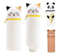 Ayizhiniu Trousse Kawaii Animaux, Trousse Ecole 2 en1 en Silicone Souple, Trousse Verticale, Fermeture Eclair Trousse Crayon, S'applique Peut Contenir Crayons, Stylos, Gommes, Règles (D)