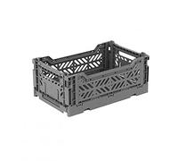 AYKASA Caisse pliante solide en plastique, empilable, gris pierre, mini (27 x 17 x 11 cm)