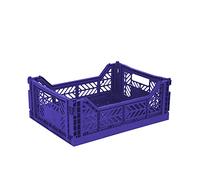 AYKASA Caisse pliante solide en plastique empilable Sax Blue Midi (40 x 30 x 14 cm)