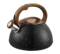 AYKHDS Bouilloire à sifflet en acier inoxydable avec poignée en bois, bouilloire à sifflet puissant pour cuisinière électrique, cuisinière en céramique, cuisinière (noir)