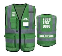 AYKRM 21 couleurs Gilets haute visibilité Vert imprimés personnalisés Fermeture à glissière avec poches LOGO Gilet de sécurité réfléchissant haute visibilité personnalisé Gilet de sécurité Vert