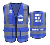 AYKRM Gilets haute visibilité Bleu imprimés personnalisés Fermeture à glissière avec poches LOGO Gilet de sécurité réfléchissant haute visibilité personnalisé Gilet de sécurité EN20471 de classe 2