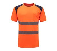 AYKRM Hi Vis Yellow T Shirt High Viz Visibility 2 Band Brace Work Round Neck T-Shirt Breathable Reflective Tape Security Workwear Road Works Retroreflective Visibility Shirts(XS-8XL)